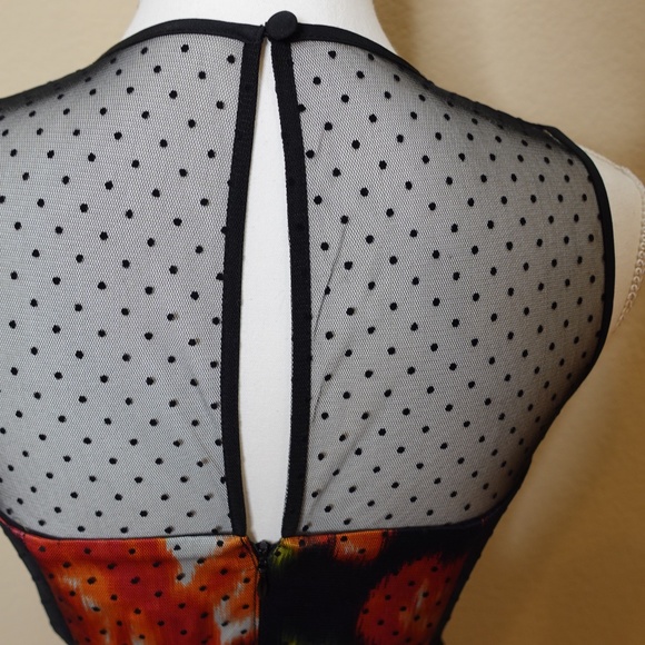 NEW Eliza J Navy Floral Dress with Black Sheer Polka Dot Mesh Ove… - Picture 6 of 16